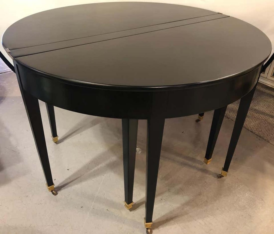 Ebony Demilune Card/Center or Dining Table, Hollywood Regency Attributed Jansen - 8