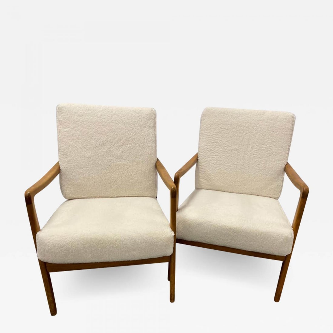 France and Daverkosen Teak Armchairs, Mid-Century Modern in Sherpa Style Fabric - 2