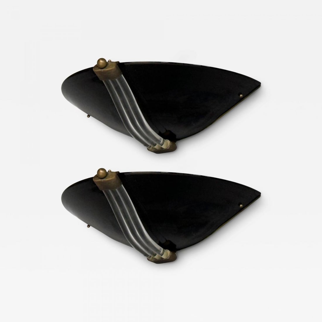 Italian Modern, Black Murano Glass, Brass, Large Sconces, Italy, 1930s - 2