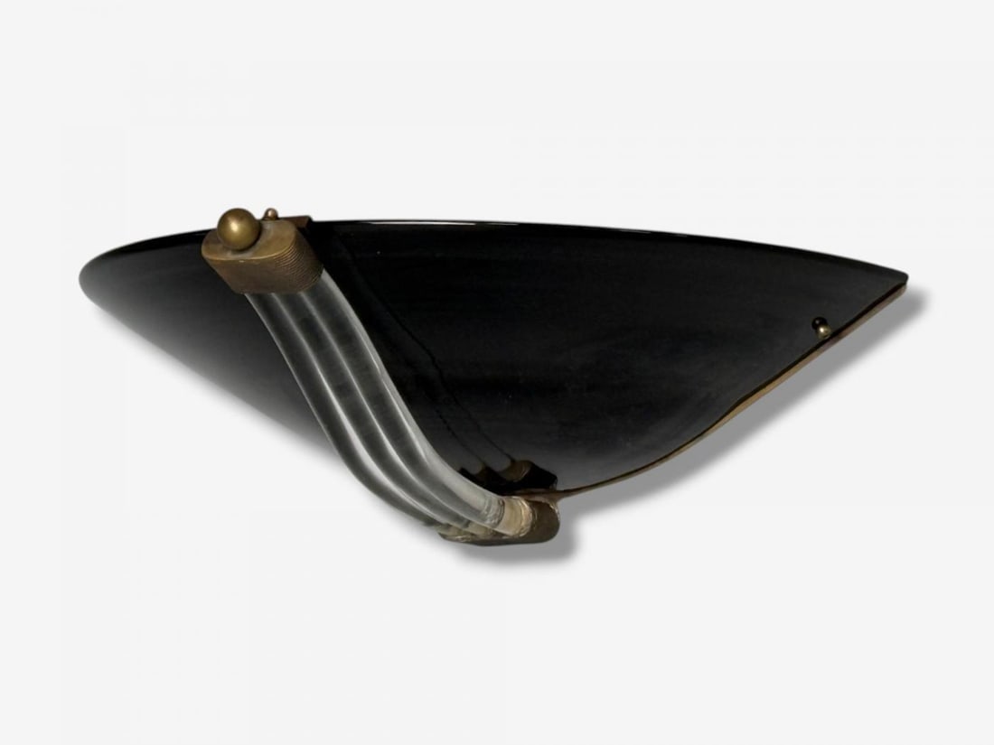 Italian Modern, Black Murano Glass, Brass, Large Sconces, Italy, 1930s - 4