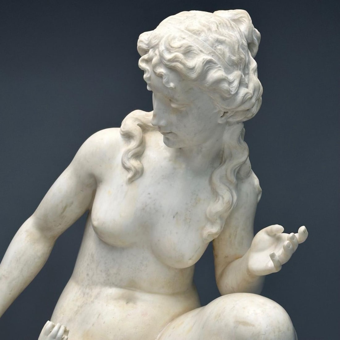 Jean-Marie Boucher, Venus and Cupid Marble Statue, White Marble, Romantic, 1910 - 10