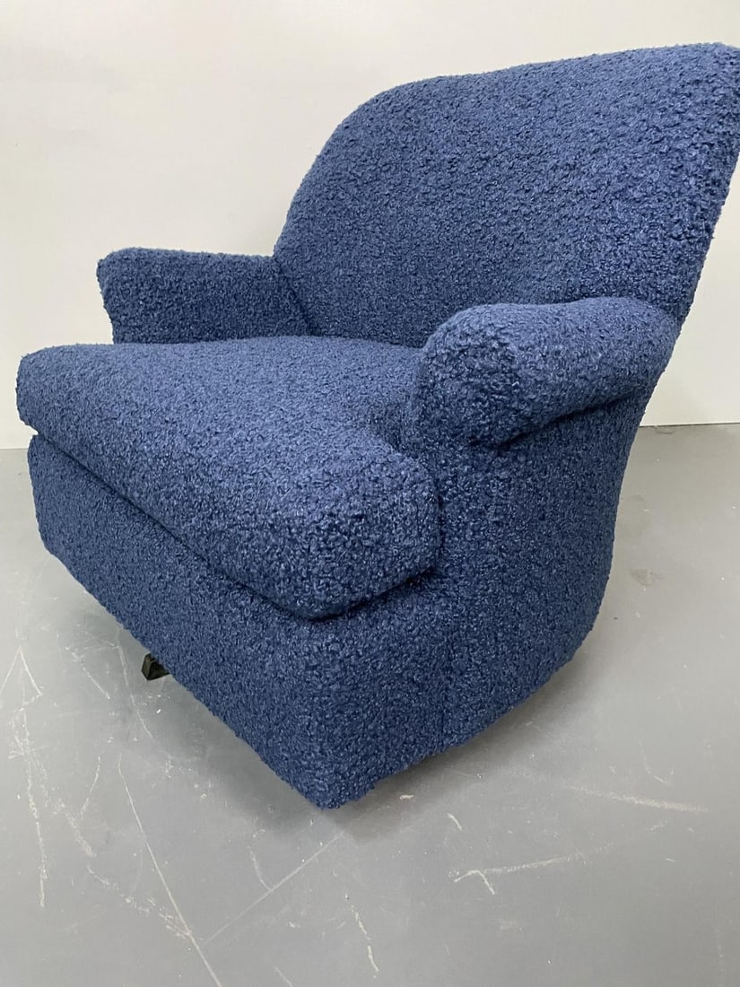 Pair of Mid-Century Modern Scroll Arm Swivel Lounge / Arm Chairs, Faux Shearling - 8