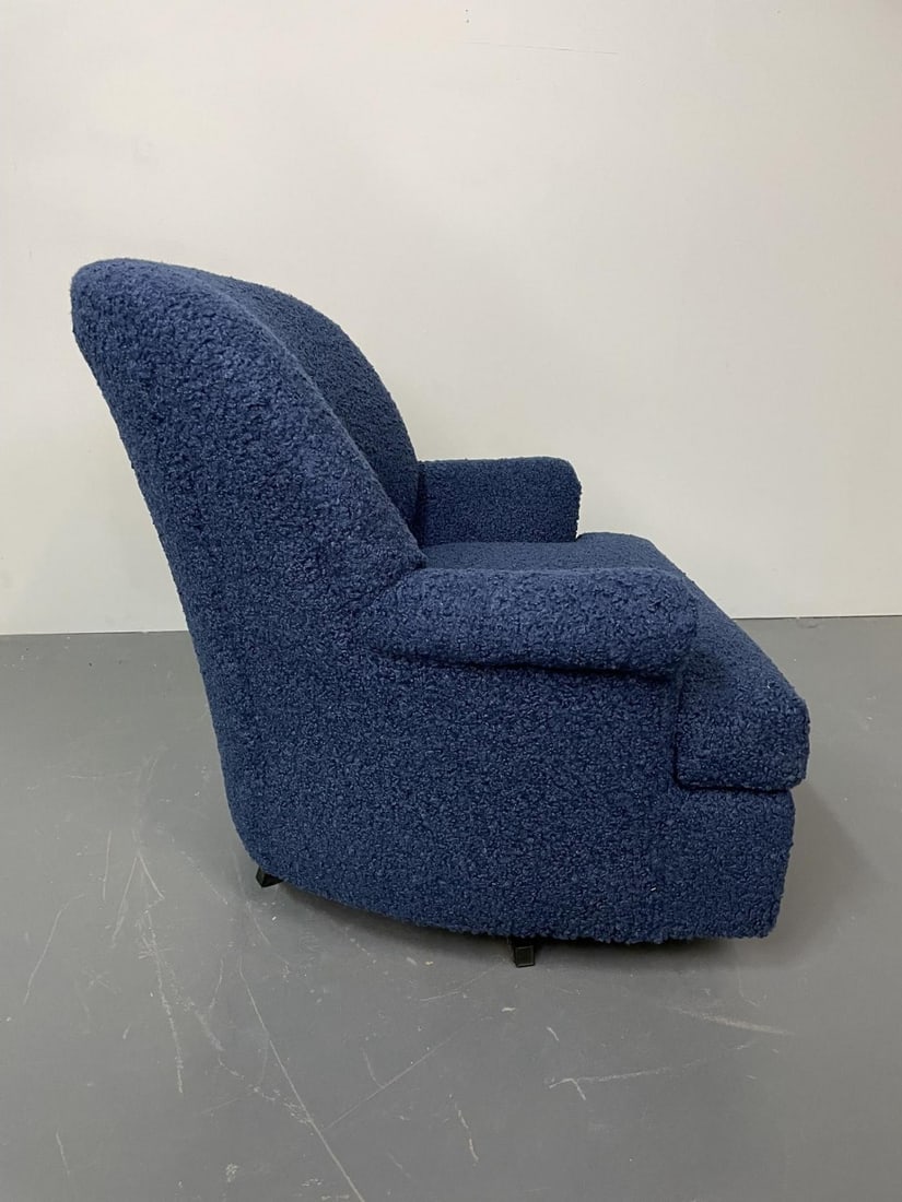 Pair of Mid-Century Modern Scroll Arm Swivel Lounge / Arm Chairs, Faux Shearling - 9