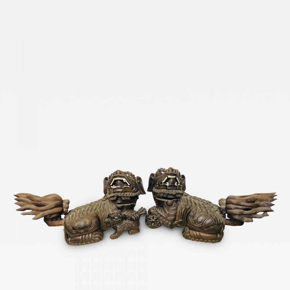 Pair of 18th/19th Century Solid Teak Foo Dogs, Opposing, Statuary, (1 of 13)