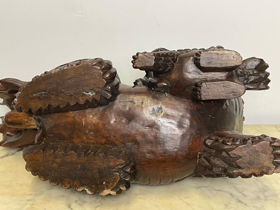 Pair of 18th/19th Century Solid Teak Foo Dogs, Opposing, Statuary, - 7