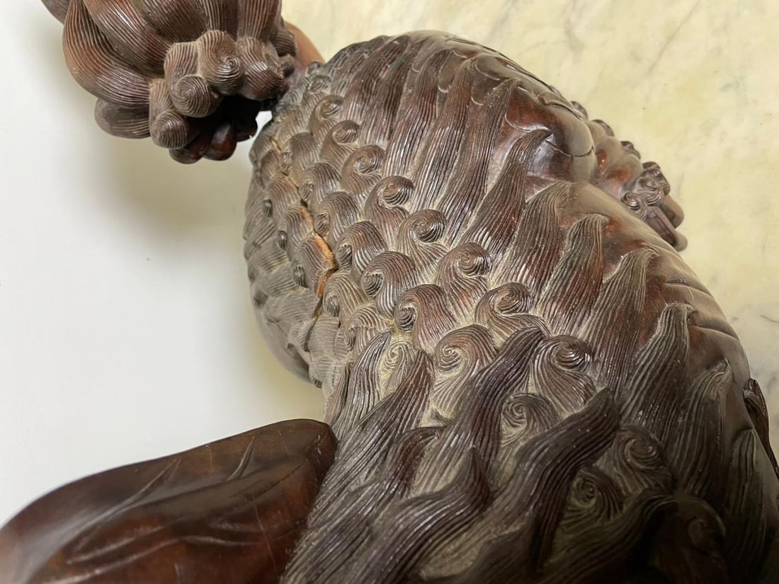 Pair of 18th/19th Century Solid Teak Foo Dogs, Opposing, Statuary, - 8