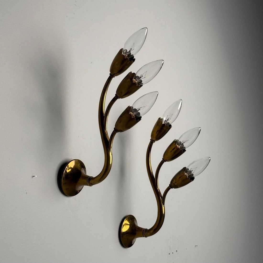 Gio Ponti Attr., Italian Mid-Century Modern, Wall Sconces, Brass, Flower Shape - 9