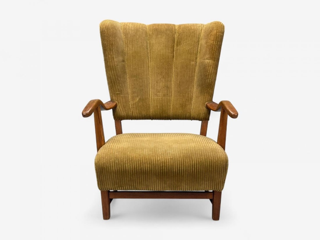 Frits Henningsen, Danish Modern, Corduroy, Wood, Lounge Chair, Denmark, 1940s - 4