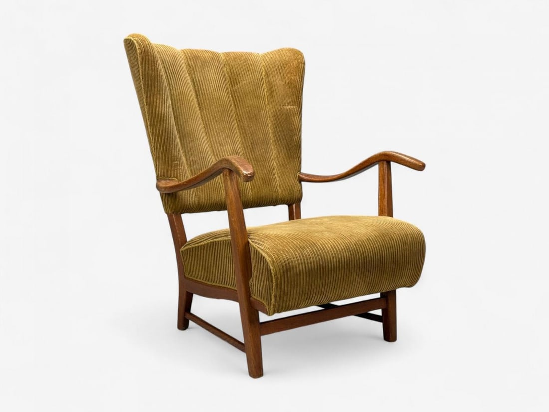 Frits Henningsen, Danish Modern, Corduroy, Wood, Lounge Chair, Denmark, 1940s - 5