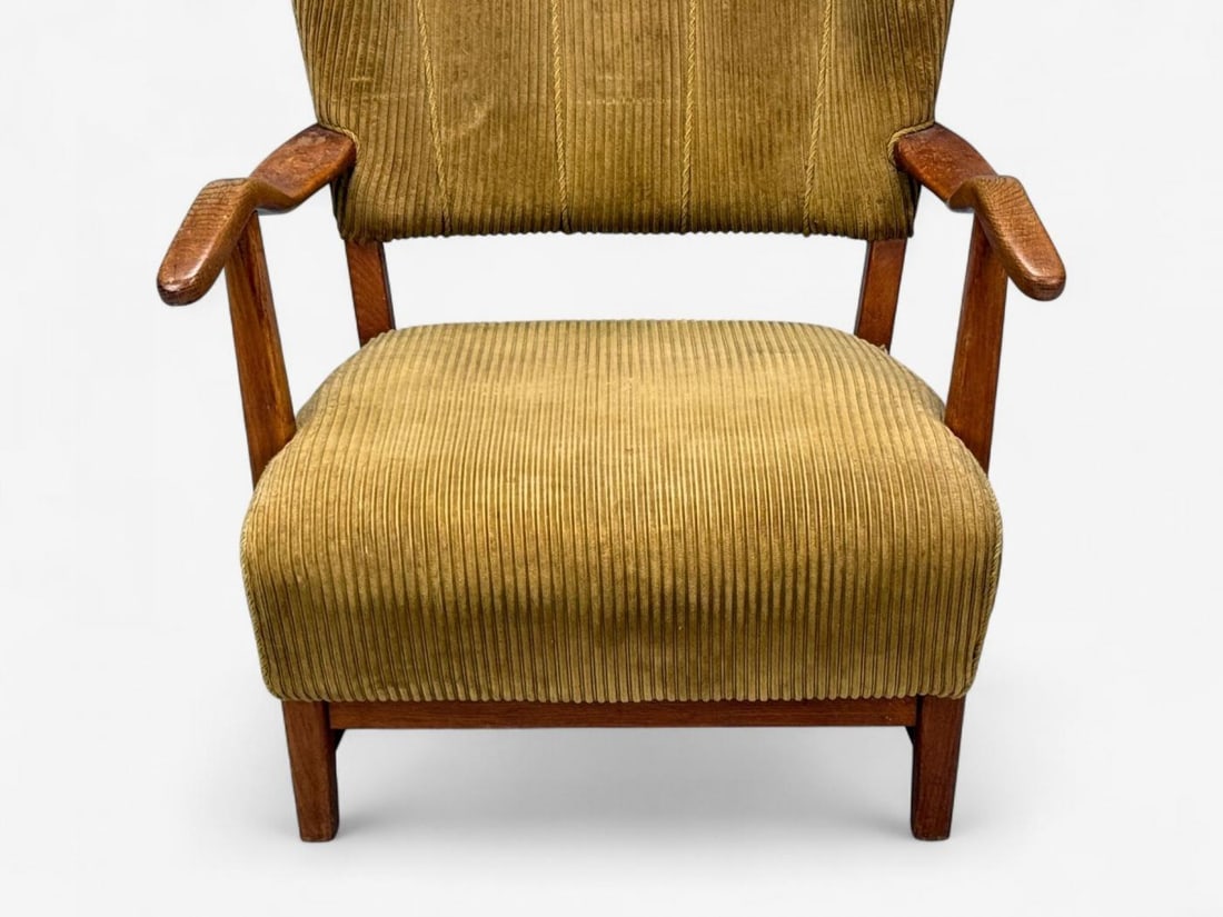 Frits Henningsen, Danish Modern, Corduroy, Wood, Lounge Chair, Denmark, 1940s - 7