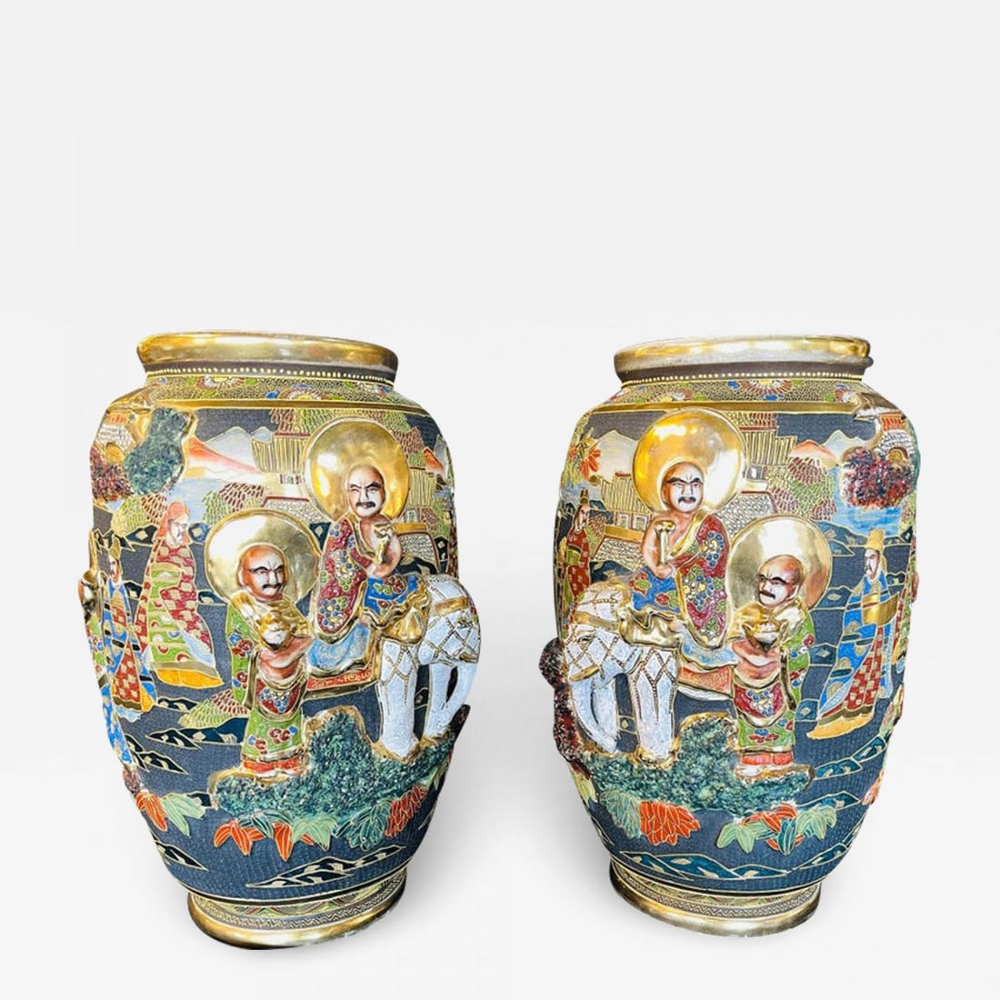 Pair of Antique Japanese Satsuma Vases Figural Scenes (1 of 13)