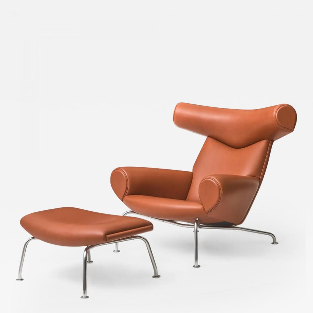 Danish Mid-Century Modern Ox Lounge Chair and Ottoman by Hans Wegner, Jørgensen (1 of 13)