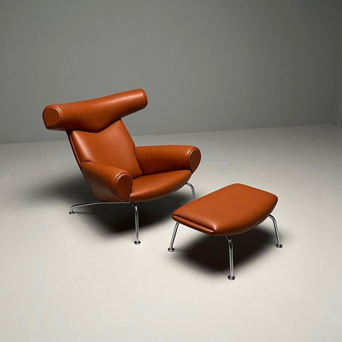 Danish Mid-Century Modern Ox Lounge Chair and Ottoman by Hans Wegner, Jørgensen - 9