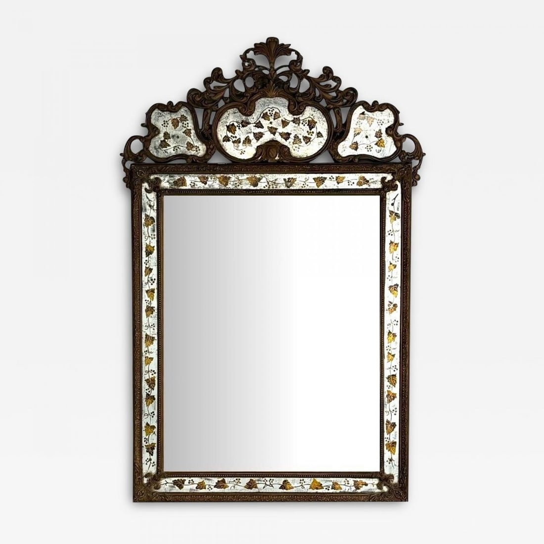 Maison Jansen, Hollywood Regency, Eglomise Wall Mirror, Gesso, Etched Glass (1 of 13)