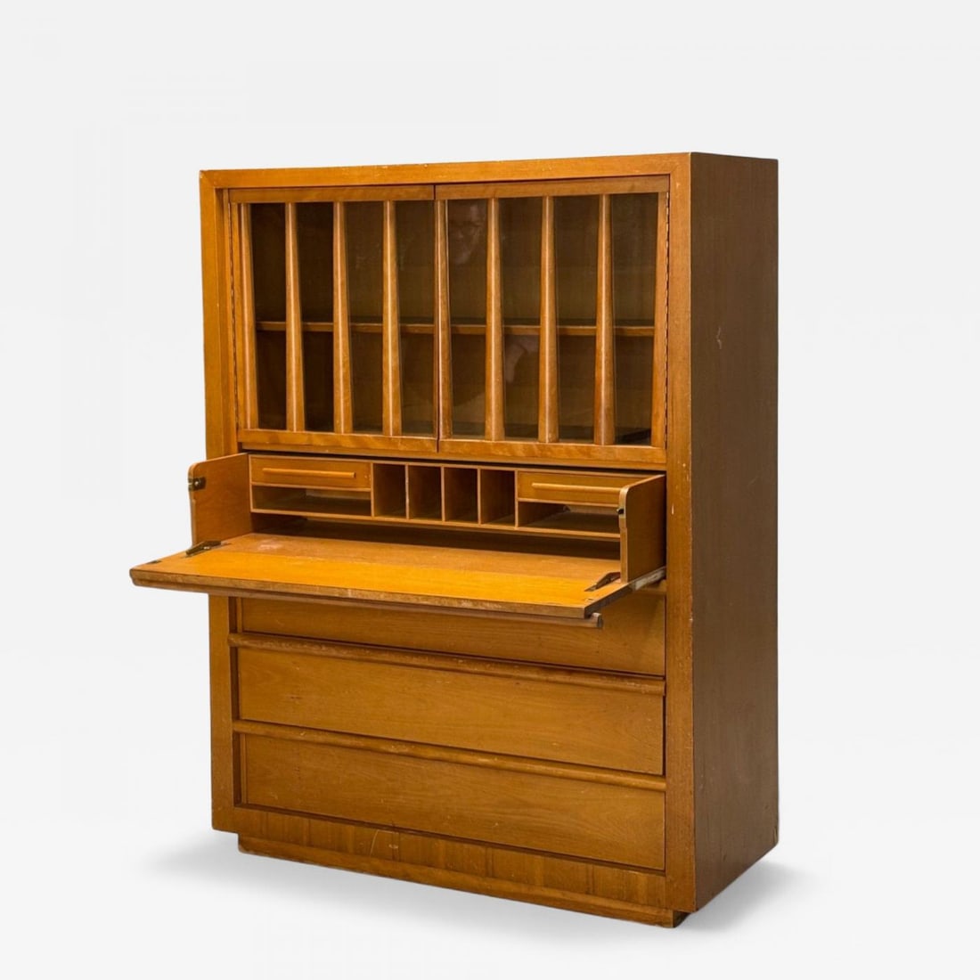 T.H. Robsjohn Gibbings, Widdicomb, Walnut, Highboy Secretary, USA, 1960s (1 of 13)