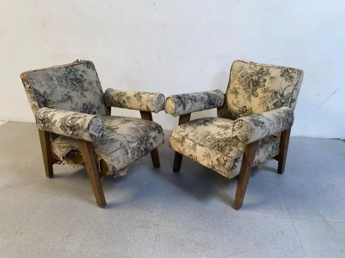 Authentic Pair of Pierre Jeanneret Upholstered Bridge Chairs, Mid-Century Modern - 13