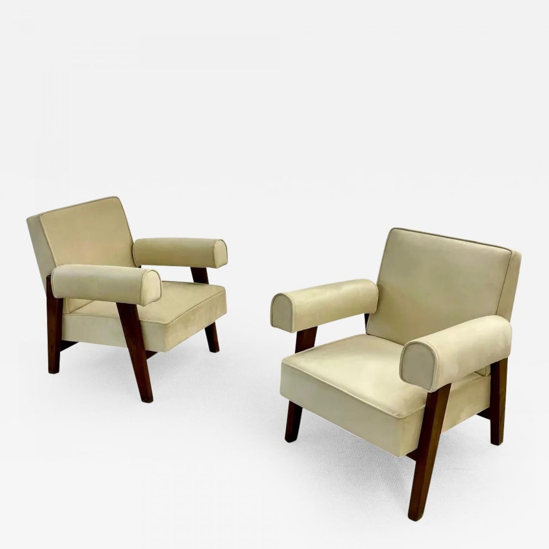 Authentic Pair of Pierre Jeanneret Upholstered Bridge Chairs, Mid-Century Modern (1 of 13)