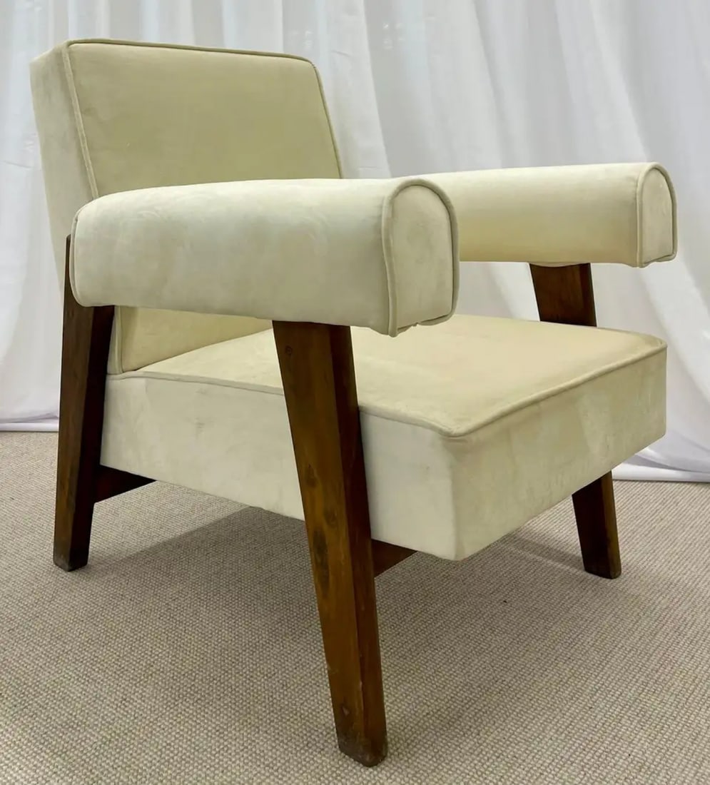 Authentic Pair of Pierre Jeanneret Upholstered Bridge Chairs, Mid-Century Modern - 4