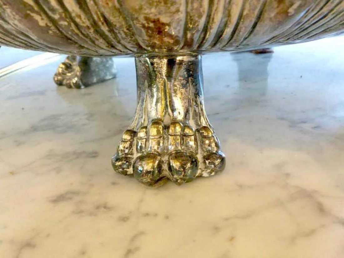 Palatial Silver Plated Claw Footed Centrepiece in Custom Form Antique Bowl - 12