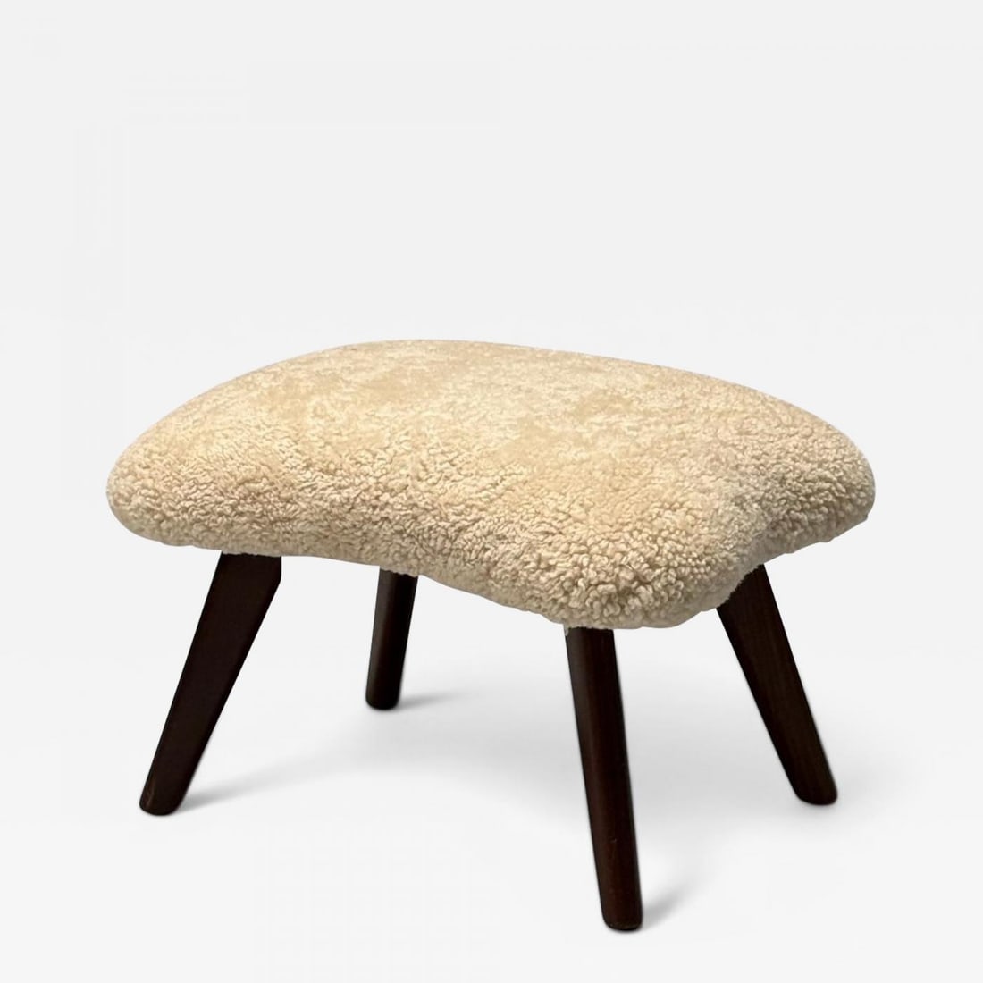 Madsen & Schubell Attr, Danish Modern, Organic Form Footstool, Shearling, 1960s (1 of 9)