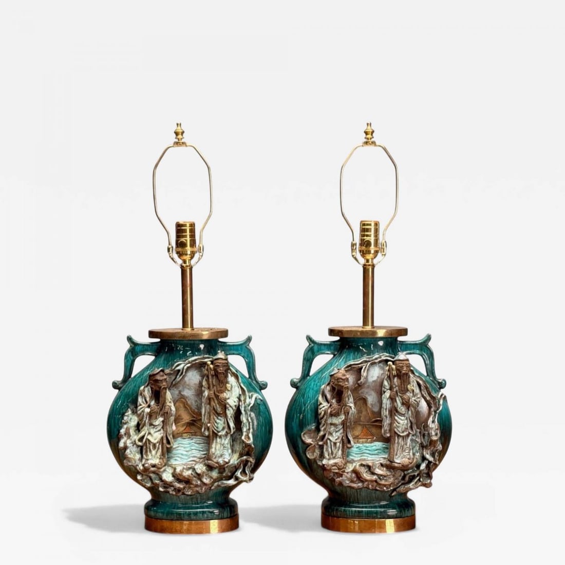 Marcello Fantoni, Green Ceramic, Chinese Table Lamps, Italy, 1940s (1 of 10)