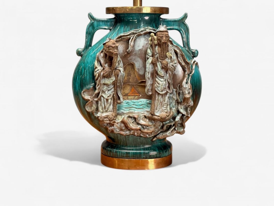 Marcello Fantoni, Green Ceramic, Chinese Table Lamps, Italy, 1940s - 6