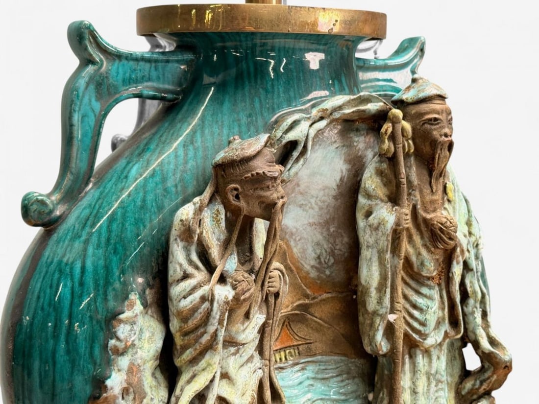 Marcello Fantoni, Green Ceramic, Chinese Table Lamps, Italy, 1940s - 7