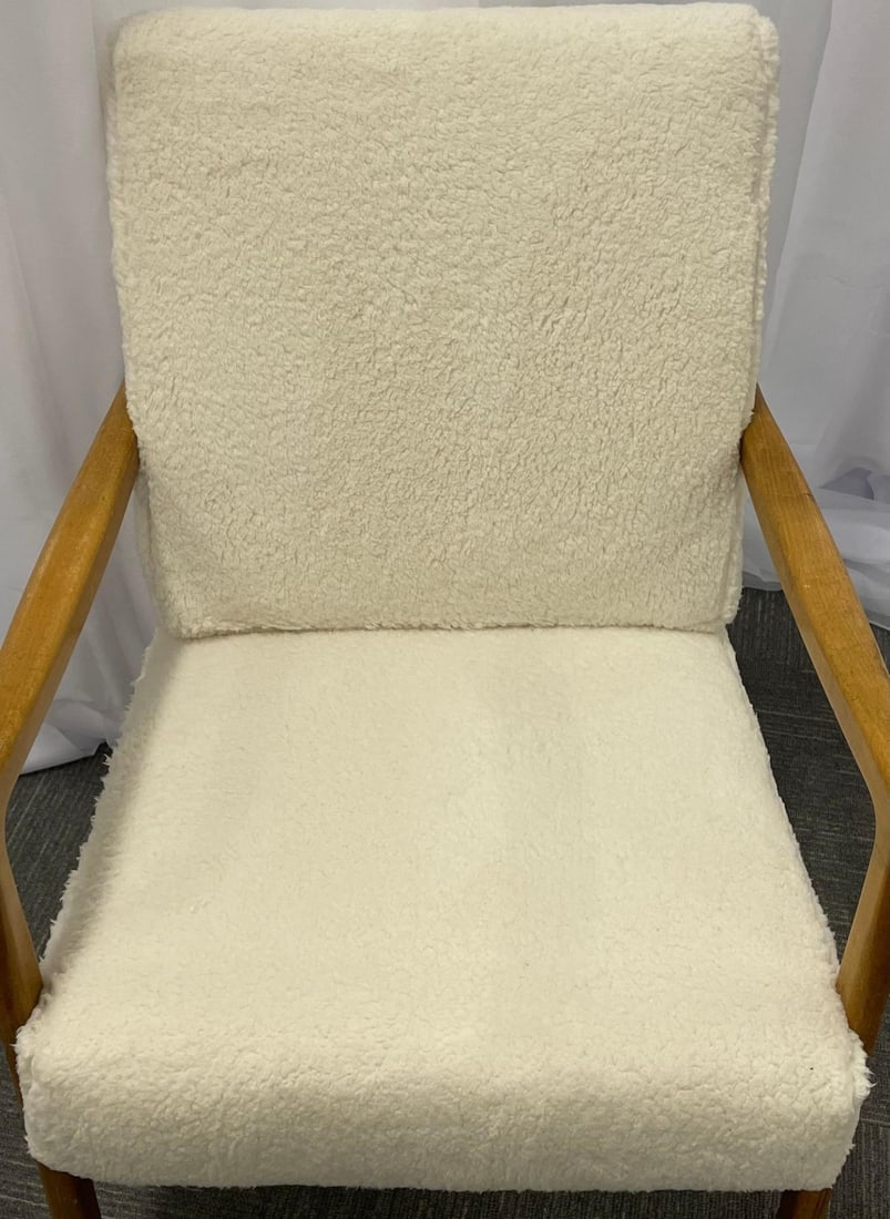 France and Daverkosen Teak Armchairs, Mid-Century Modern in Sherpa Style Fabric - 10