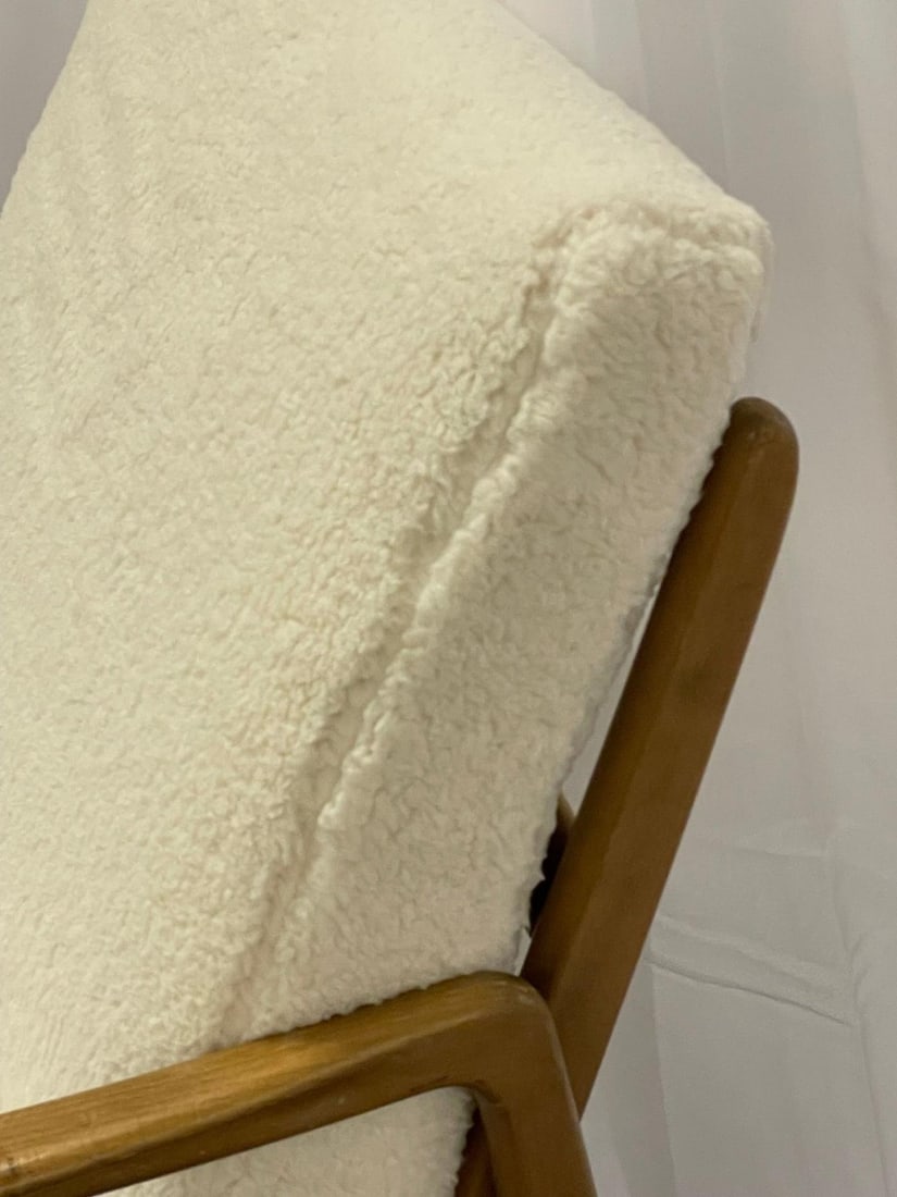 France and Daverkosen Teak Armchairs, Mid-Century Modern in Sherpa Style Fabric - 11