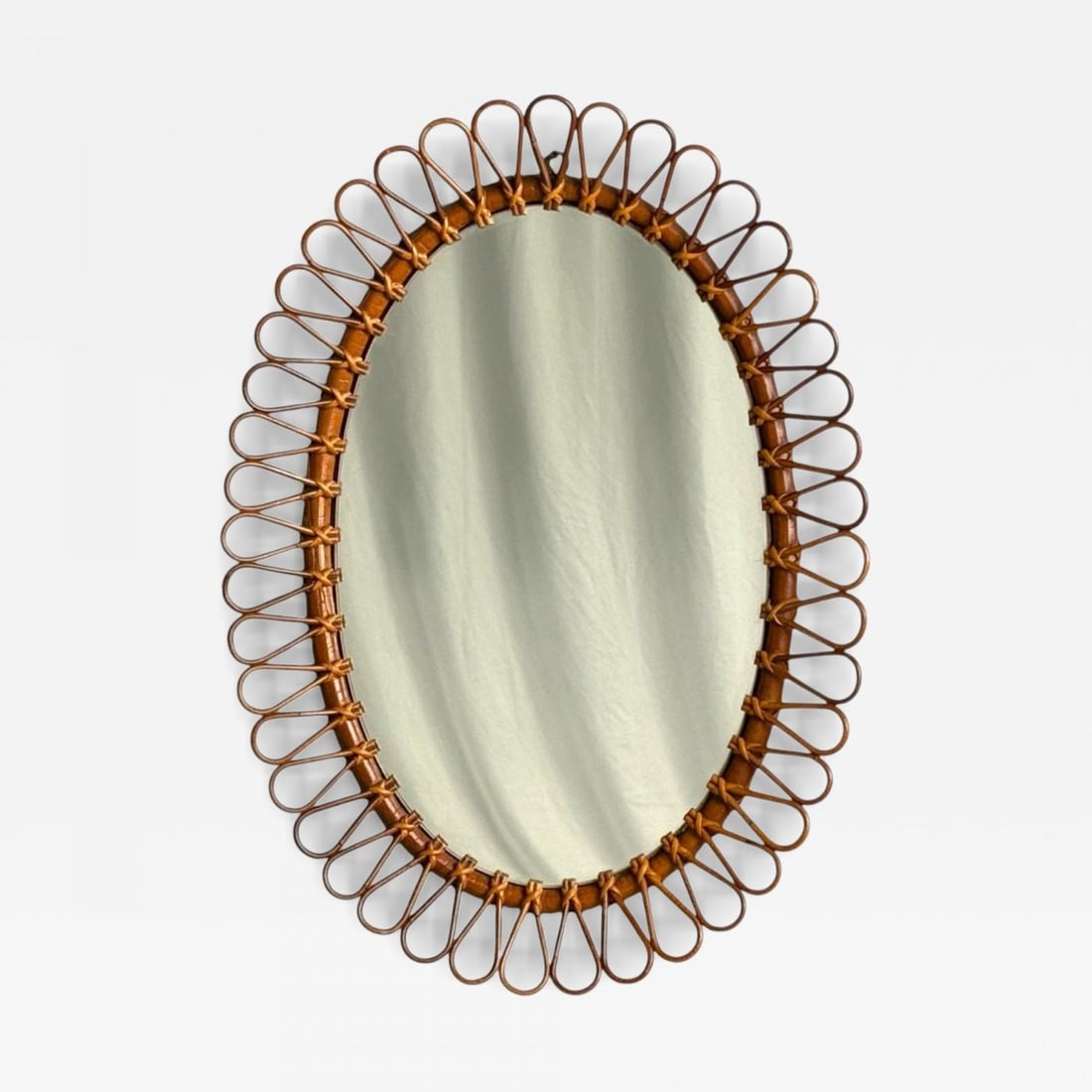 Italian Modern, Bamboo, Cane, Oval Wall Mirror, Italy, 1950s - 2