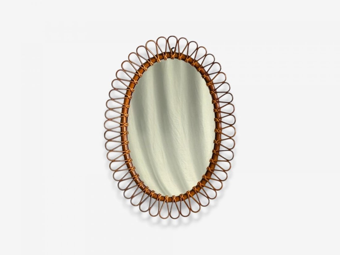 Italian Modern, Bamboo, Cane, Oval Wall Mirror, Italy, 1950s - 3