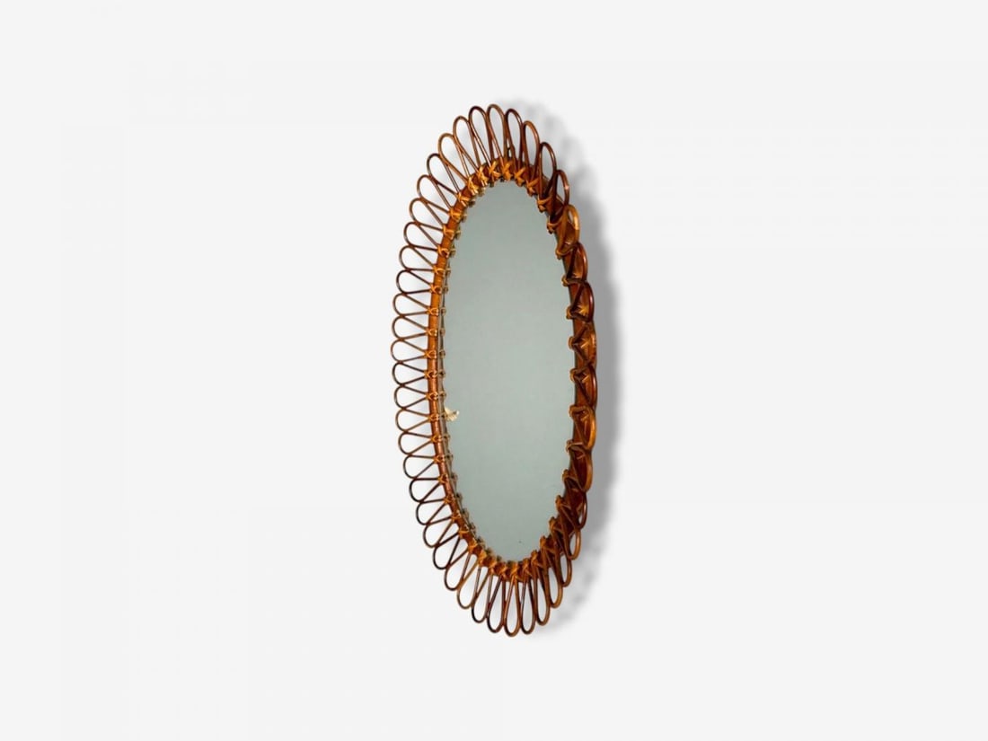 Italian Modern, Bamboo, Cane, Oval Wall Mirror, Italy, 1950s - 6