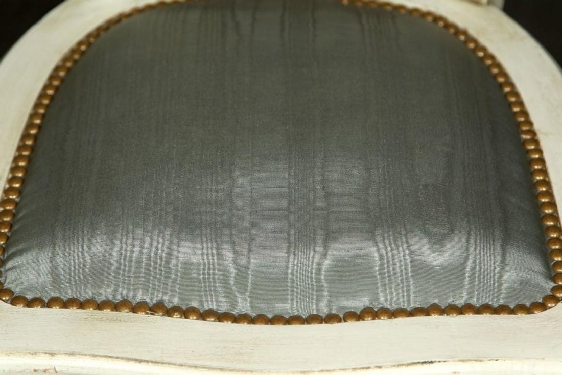 Gustavian, Dining Chairs, Spindle Back, White Paint, Giltwood, Blue Fabric - 6