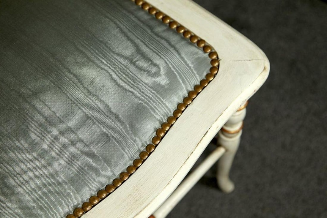 Gustavian, Dining Chairs, Spindle Back, White Paint, Giltwood, Blue Fabric - 9