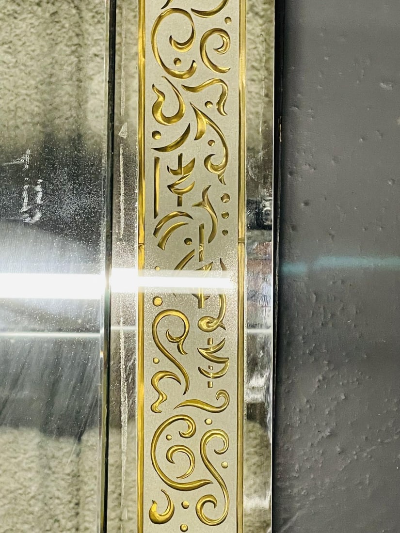 Hollywood Regency Etched Frosted Glass Framed Bevelled Wall or Console Mirror - 7