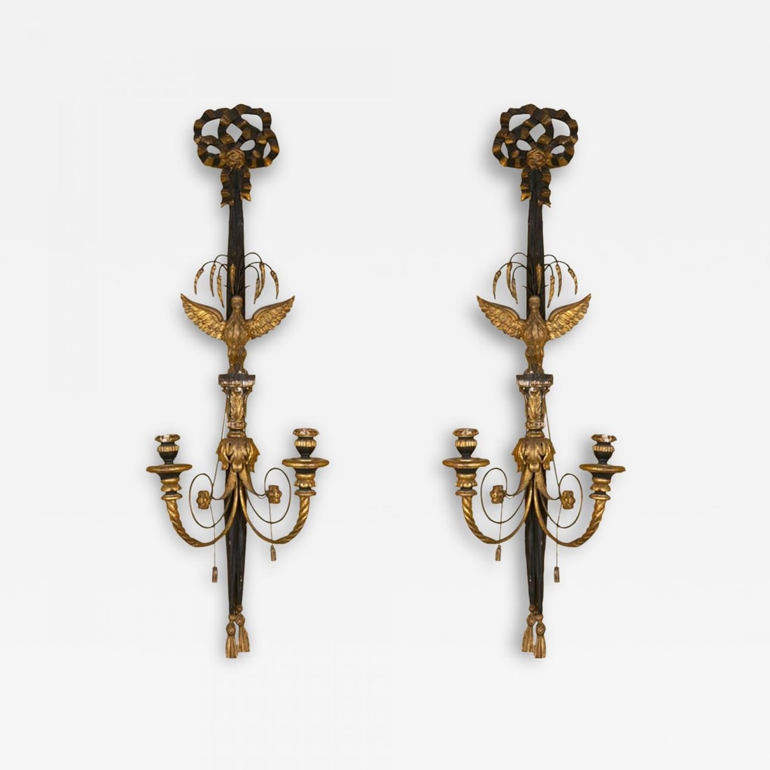 Pair of Two Light Louis XVI Style Eagle Carved Gilt Wall Sconces (1 of 10)