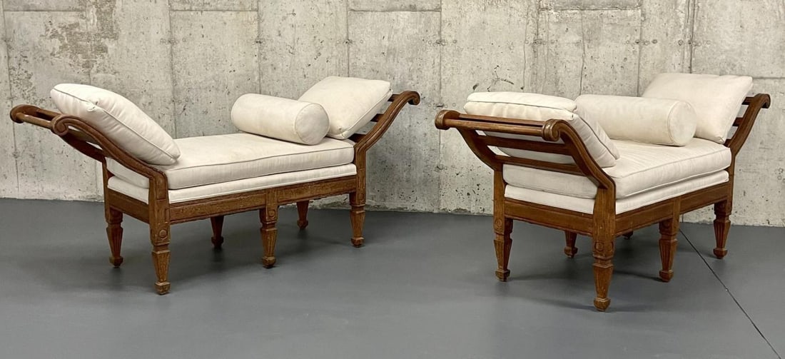 Pair of Mid Century Window Benches, Daybeds, Custom Upholstery, Pillows - 6
