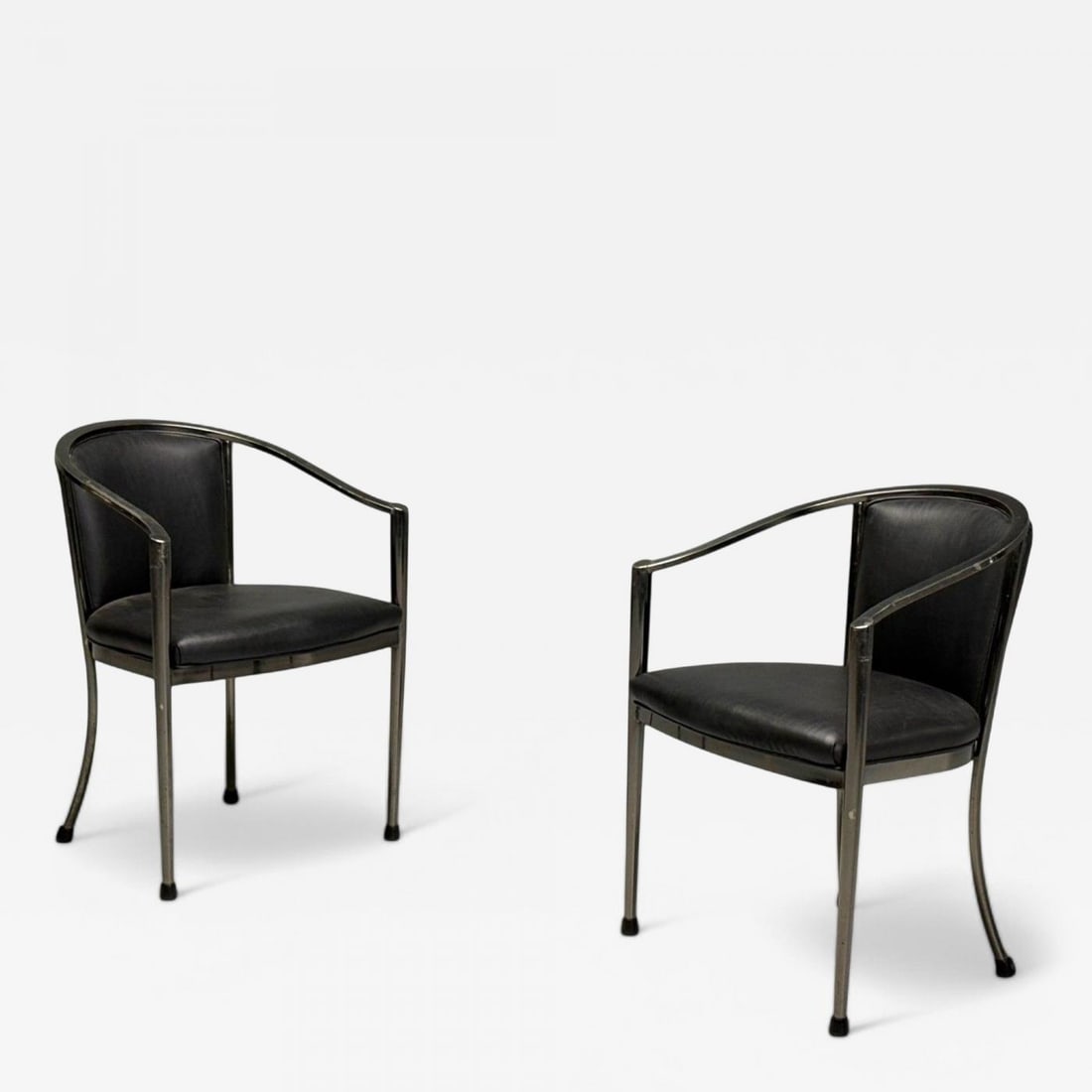 Karl Springer Style, Mid-Century Modern, Gunmetal, Leather, Armchairs, 20th c. (1 of 8)