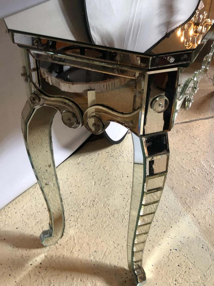 Hollywood Regency Mirrored Console with Applied Decoration and Cabriolet Legs - 9