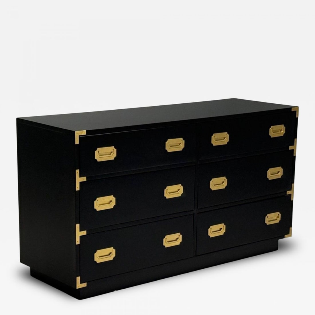 Hollywood Regency, Satin Black Wood, Brass, Campaign Dresser USA, 1970s (1 of 9)