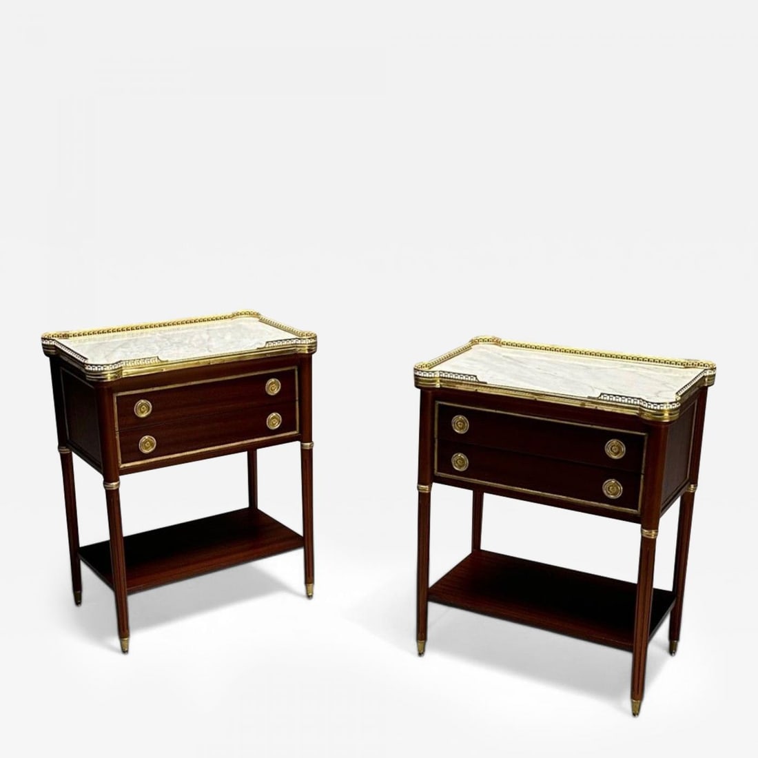 Maison Jansen Style, Hollywood Regency, Mahogany, Marble, Brass, Nightstands (1 of 13)