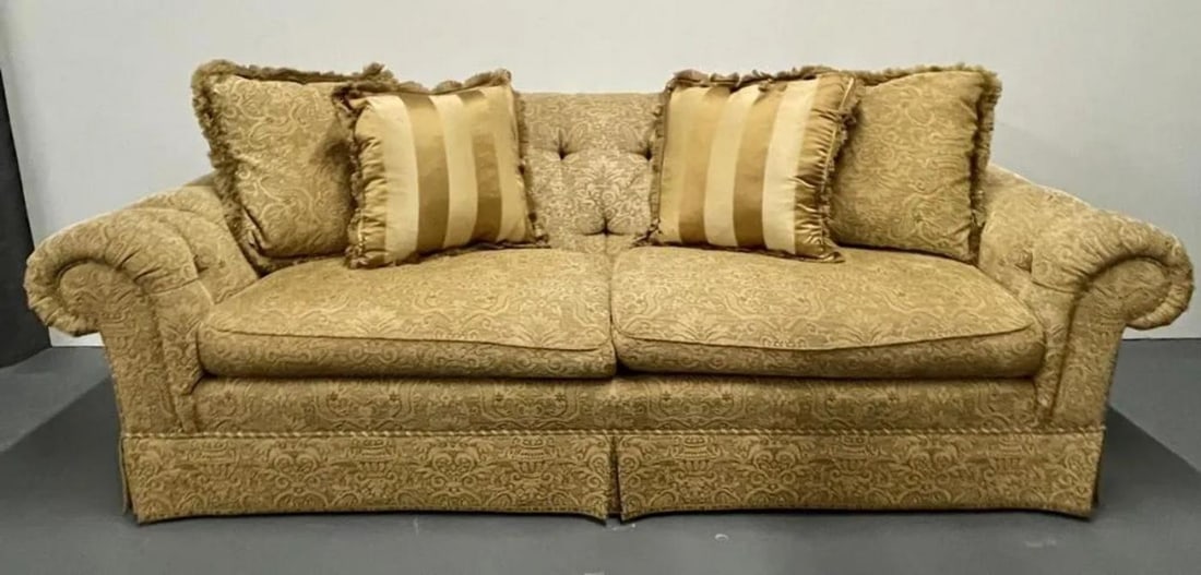 Large Traditional Custom Sofa, Beige Scalamandre Upholstery, Rolled Arms, 2000s - 4