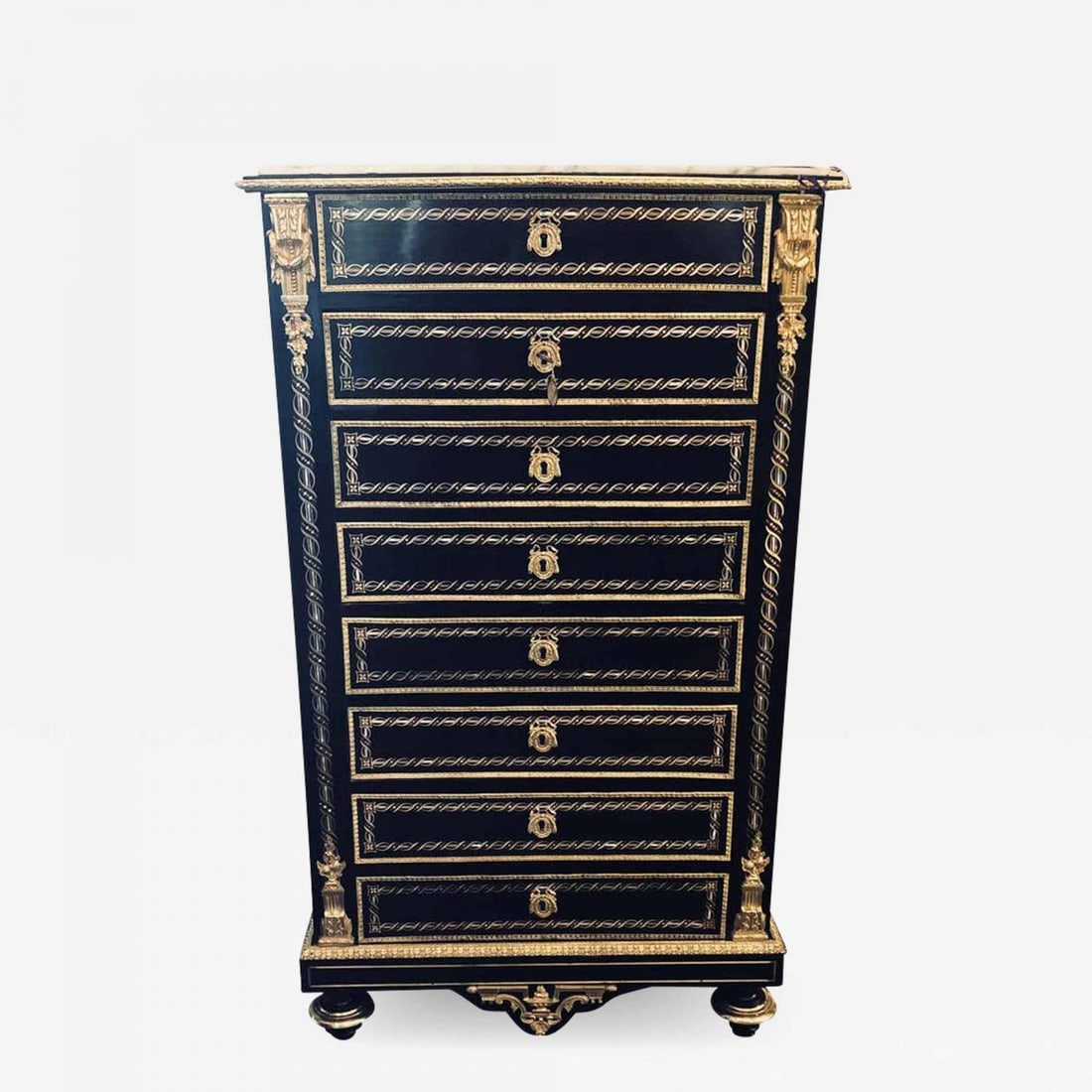 19th Century Edwardian Bouille Inlaid and Bronze Mounted Abattant Chest Desk (1 of 13)
