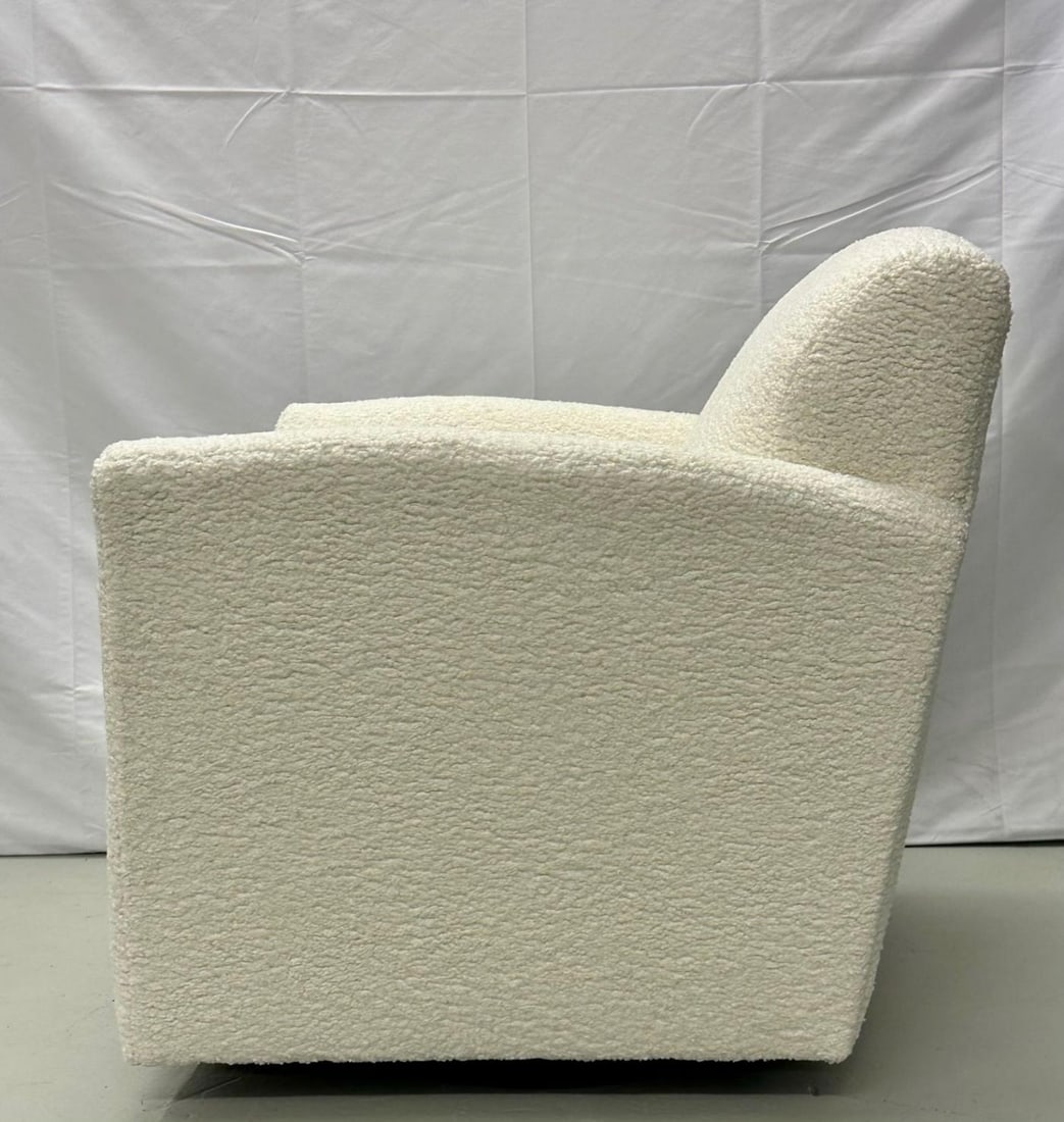 Pair of Mid-Century Modern Square White Boucle Rocking Lounge / Swivel Chairs - 10