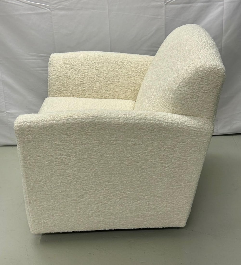 Pair of Mid-Century Modern Square White Boucle Rocking Lounge / Swivel Chairs - 11