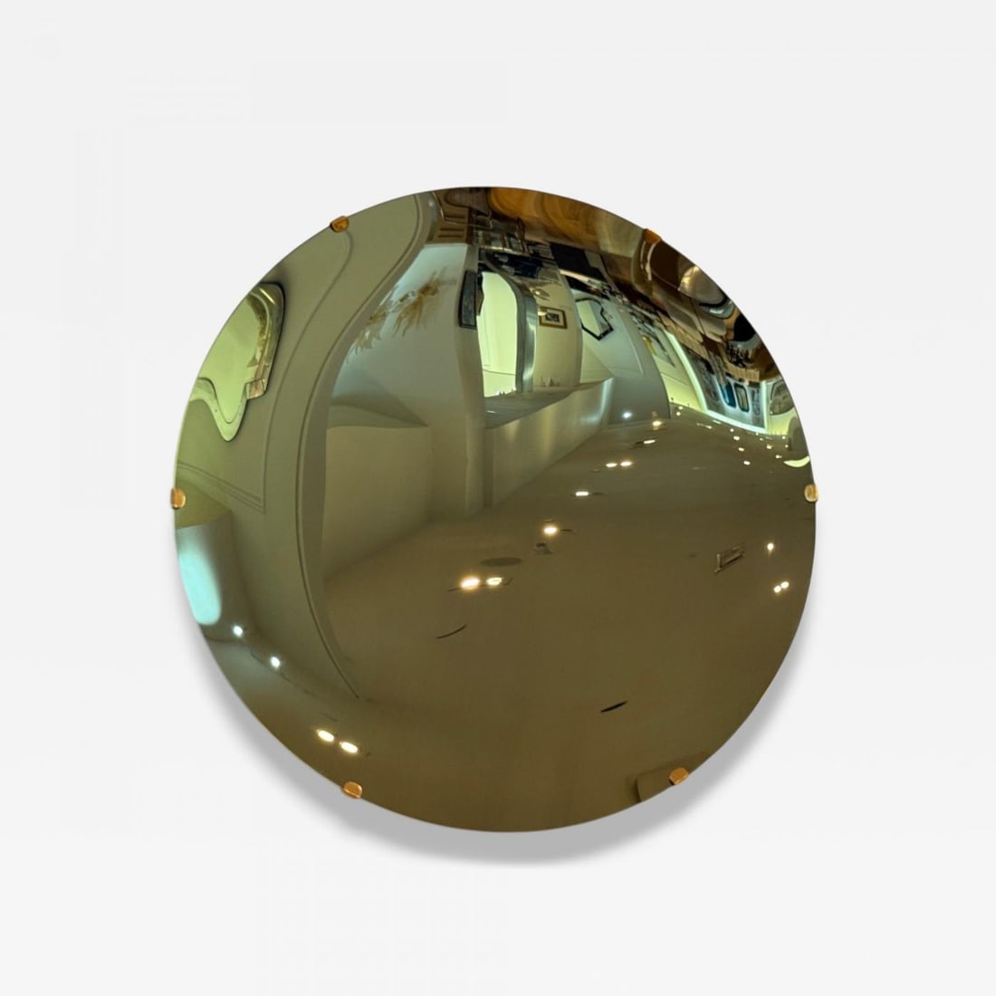 Contemporary, Concave Glass, Brass, Vintage Green Modern Space Age Wall Mirror - 2