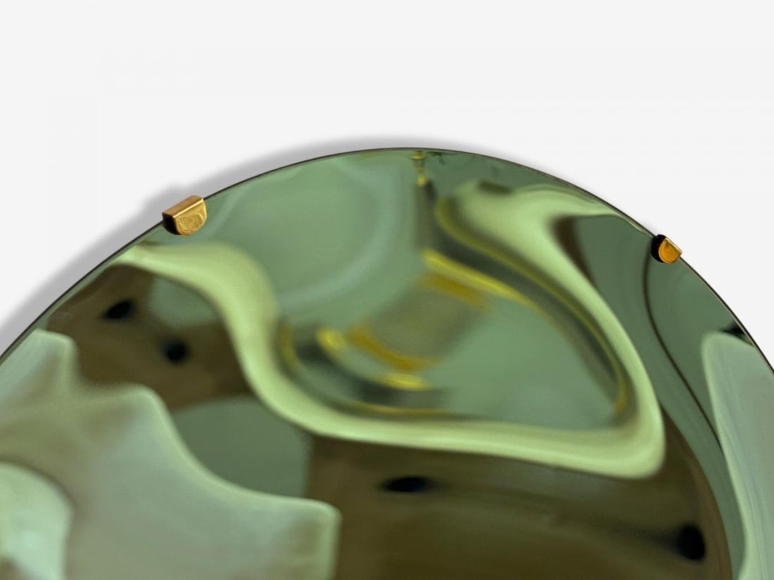 Contemporary, Concave Glass, Brass, Vintage Green Modern Space Age Wall Mirror - 5