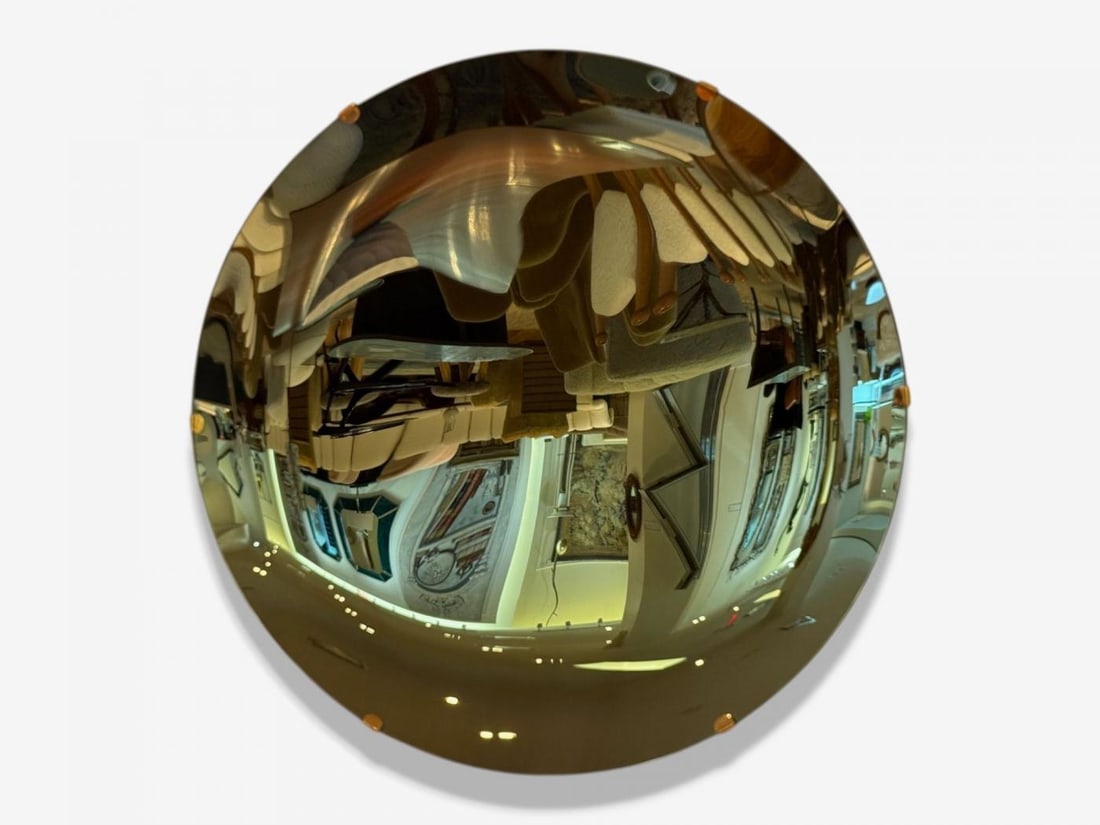 Contemporary, Concave Glass, Brass, Vintage Green Modern Space Age Wall Mirror - 7