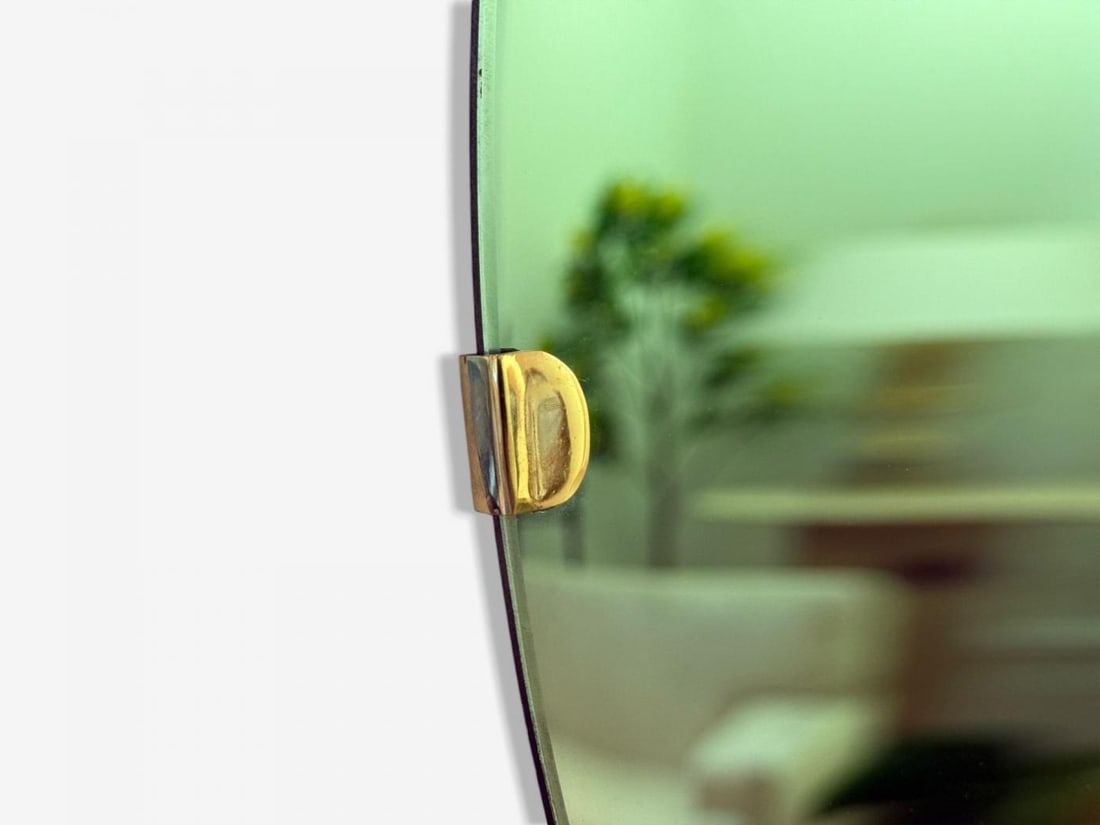 Contemporary, Concave Glass, Brass, Vintage Green Modern Space Age Wall Mirror - 8