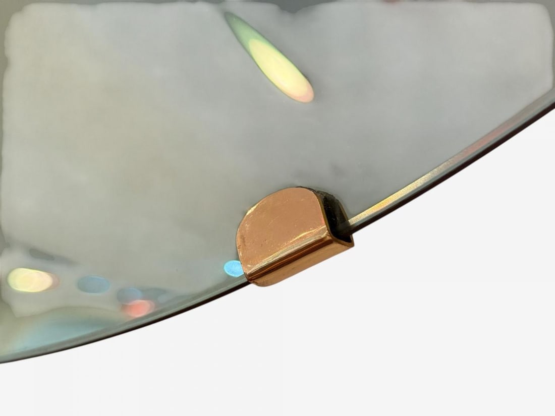 Contemporary, Concave Glass, Brass, Vintage Green Modern Space Age Wall Mirror - 9